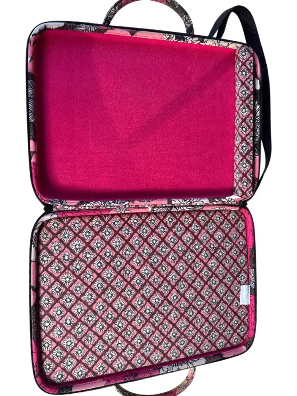 Vera Bradley Laptop Bag Pink Black Floral Quilted Shoulder Strap Tote Travel